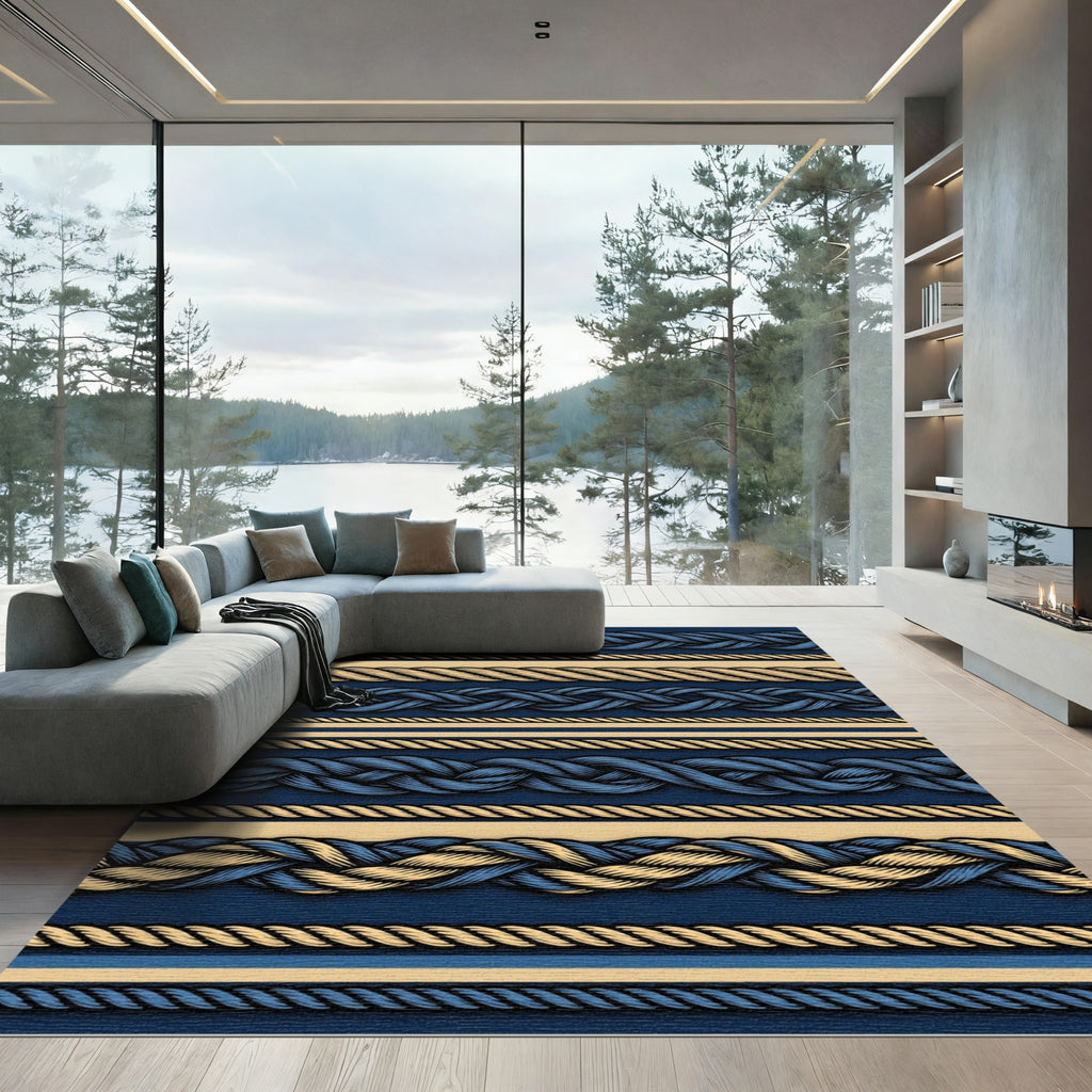 Nautical Braided Rope Stripes Rug