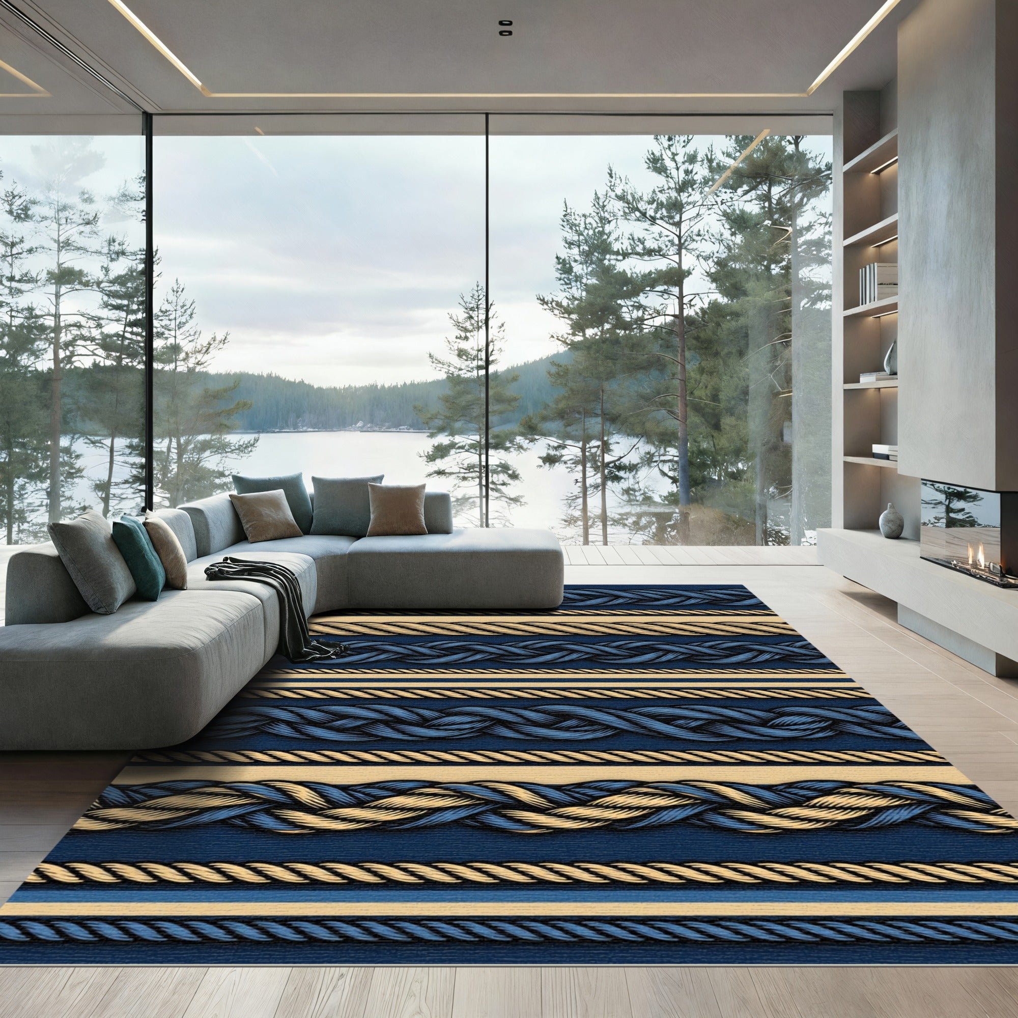 Nautical Braided Rope Stripes Rug