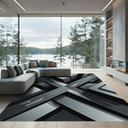 Monochrome Geometric Metallic Abstract Structural Illusion Rug