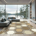Earthy Hexagon Geometric Overlay Rug