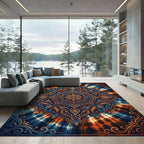 Orange Blue Tie Dye Mandala Floral Rug