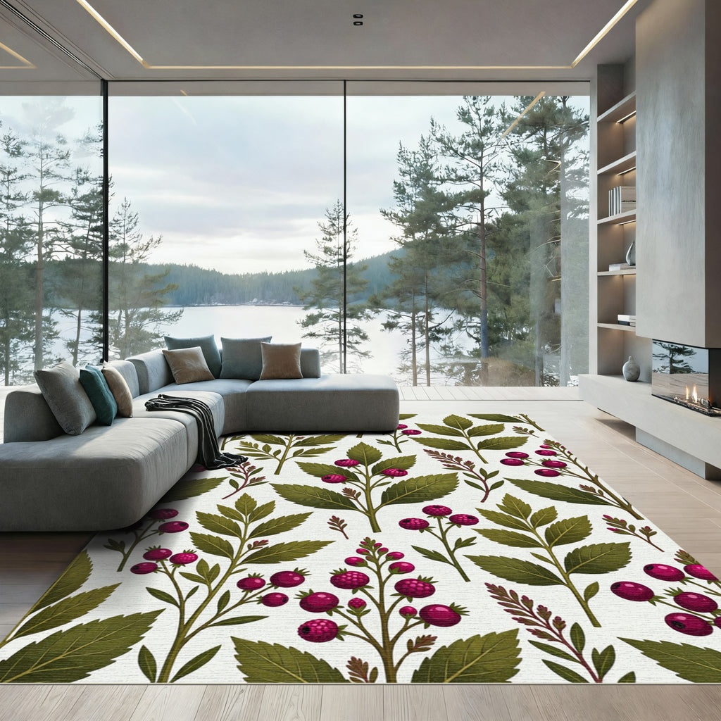 Botanical Berry Branch Forest Green Rug
