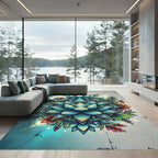 Celestial Teal Lotus Star Mandala Rug