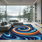 Vibrant Abstract Blue and Orange Whirl Rug