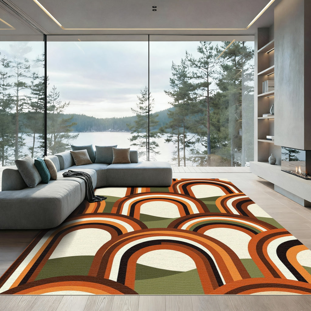 Retro Mid-Century Burnt Orange Arch Rug