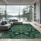 Green Sun God Medallion Mandala Rug