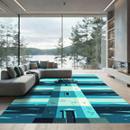 Coastal Lighthouse Navy Blue Striped Art Rug