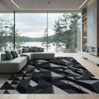 Modern Dark Gray Geometric Facets Rug