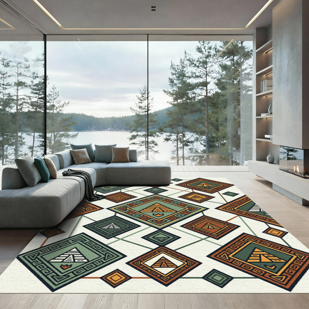 Tribal Earth Pyramid Geometric Medallion Rug