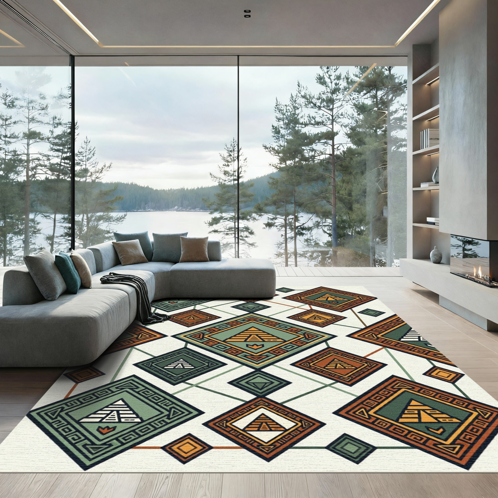 Tribal Earth Pyramid Geometric Medallion Rug