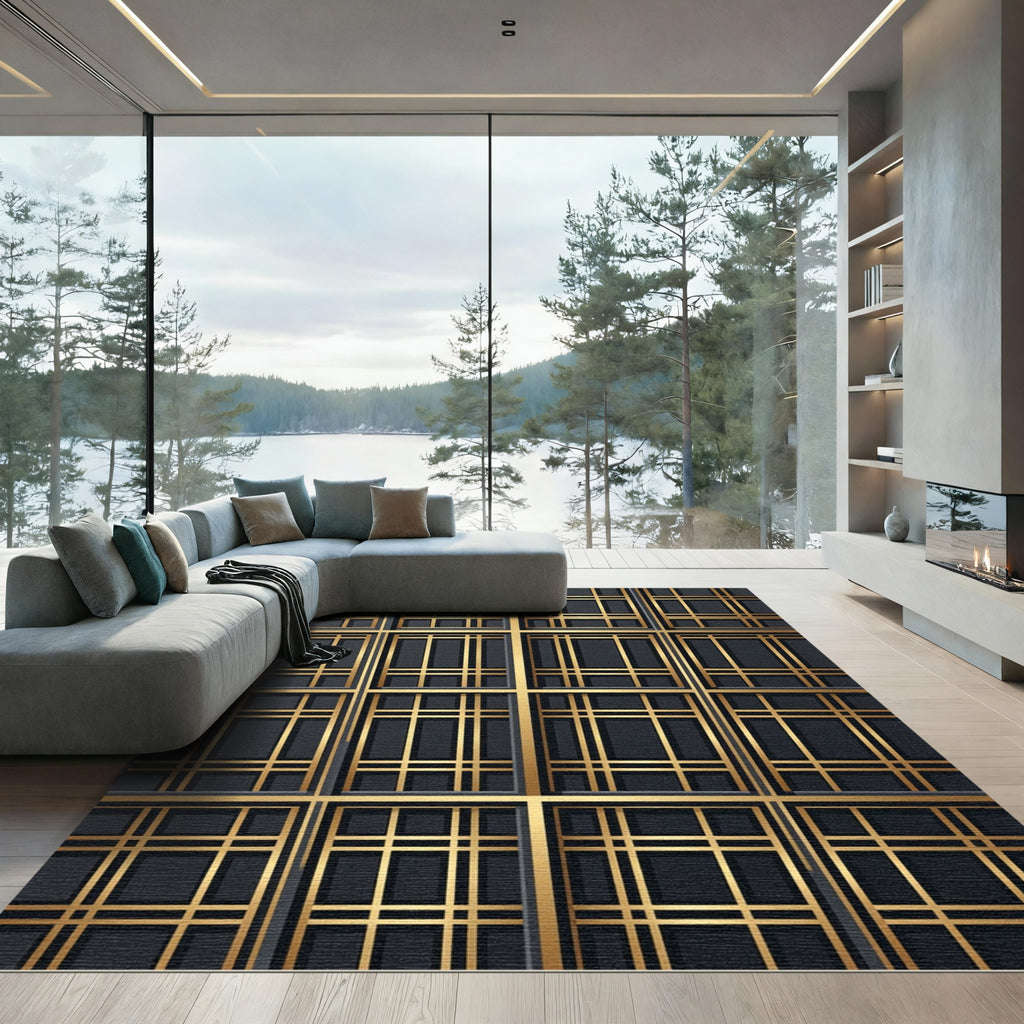 Art Deco Gold Gray Lattice Rug