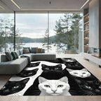 Black White Feline Portrait Collection Rug