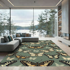 Vintage Sage Green Butterfly Garden Rug