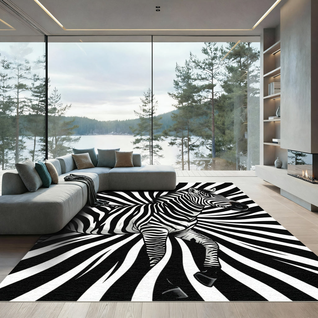 Bold Black and White Zebra Swirl Rug