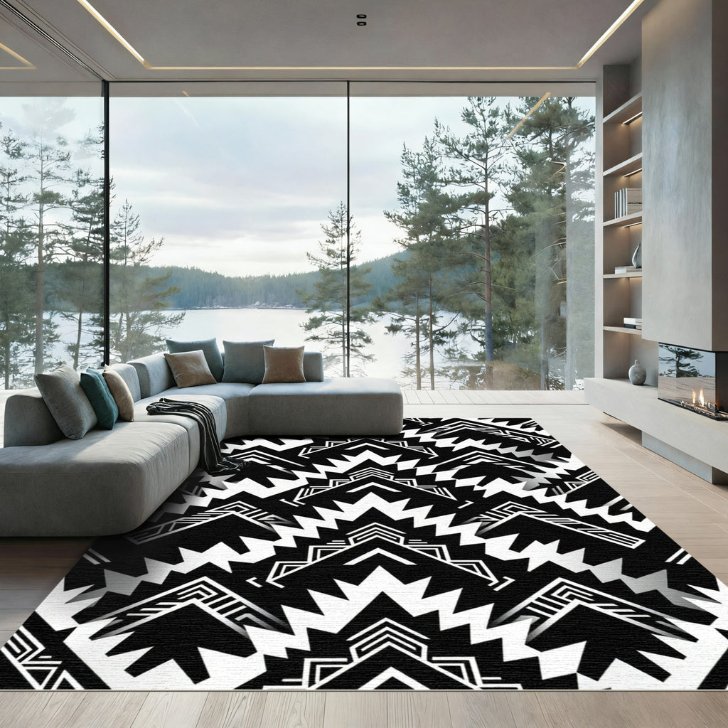 Monochromatic Geometric Aztec Arrow Rug