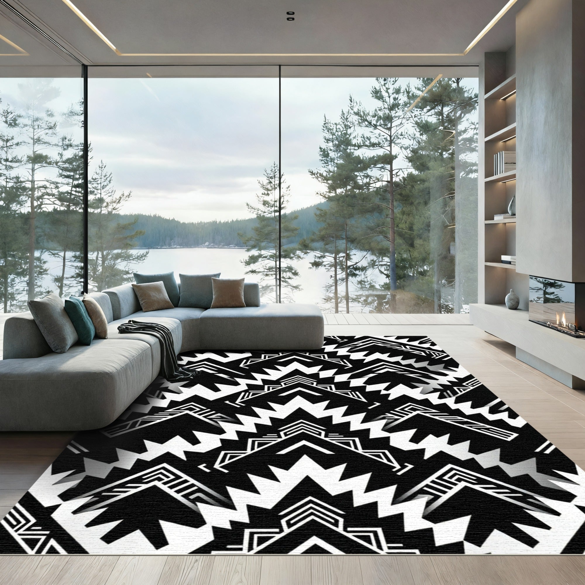 Monochromatic Geometric Aztec Arrow Rug