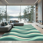 Abstract Teal Wave Flow Rug