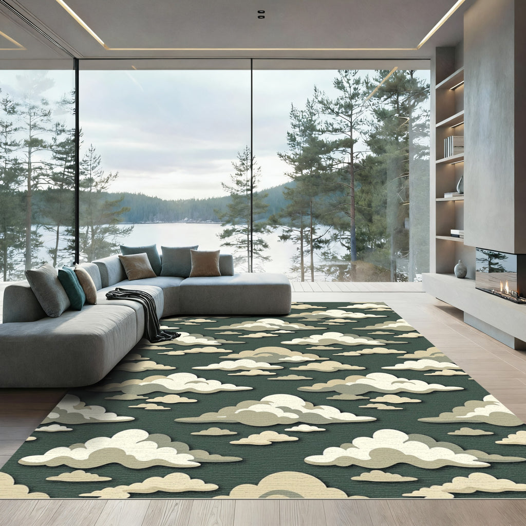 Soft Sage Whimsical Cream Cloud Layers Rug