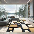 Modern Earth Tone Geometric Block Rectangle Rug