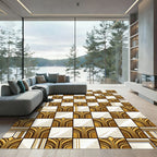 Gold White Art Deco Geometric Squares Rug