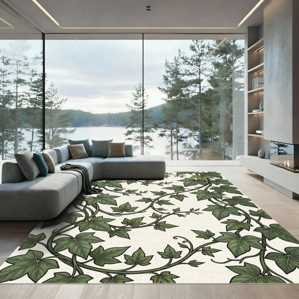 Earthy Green Botanical Ivy Vineyard Rug