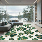 Elegant Emerald Shamrock Botanical Clover Rug