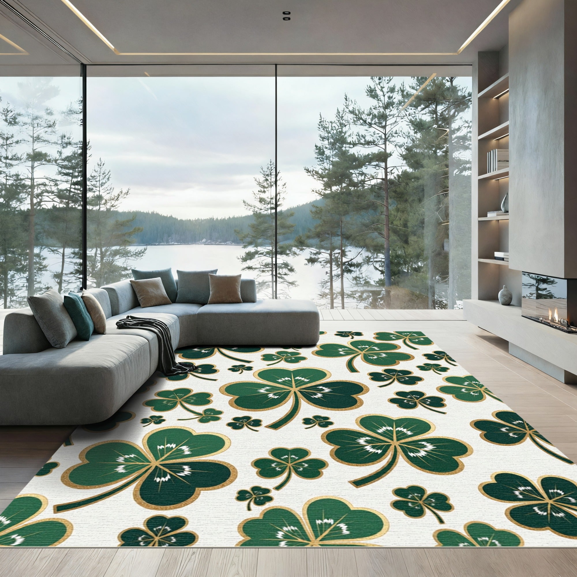 Elegant Emerald Shamrock Botanical Clover Rug