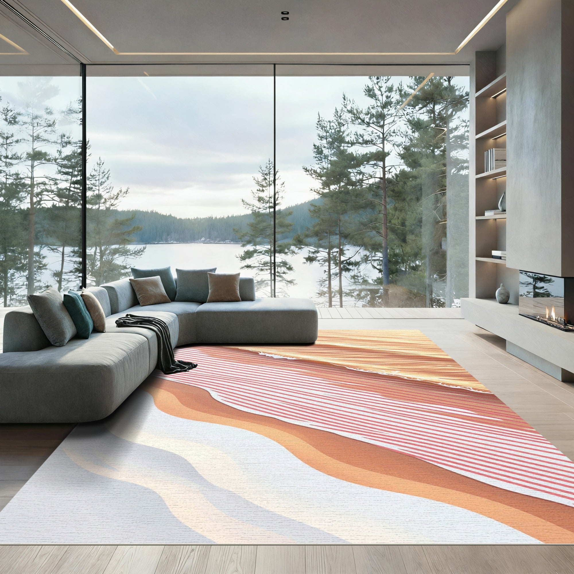 Golden Wave and Soft Pink Stripe Rug