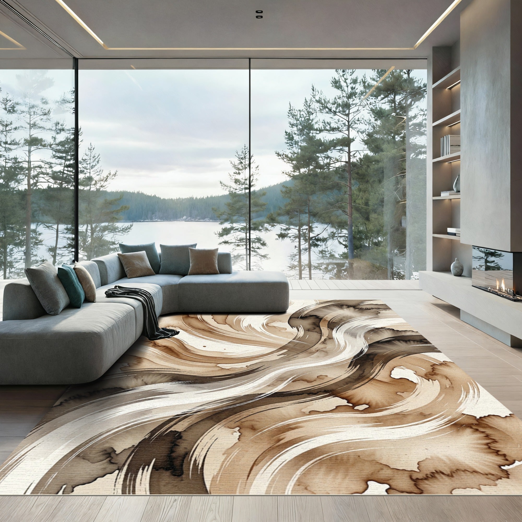 Earthy Tone Swirl Watercolor Rug
