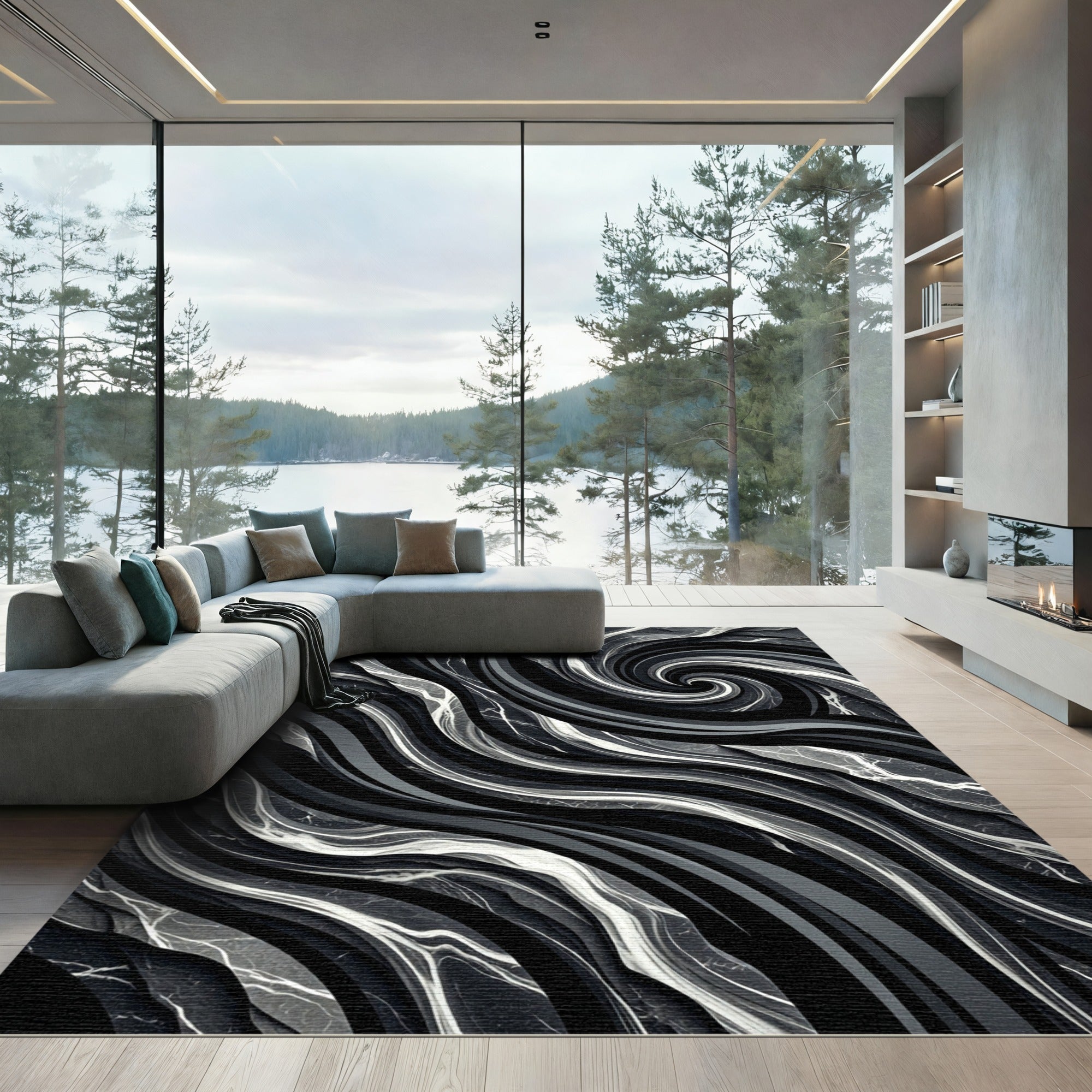 Monochromatic Swirl Marble Flow Rug