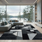 Monochrome Geometric Abstract Stone Mosaic Rug