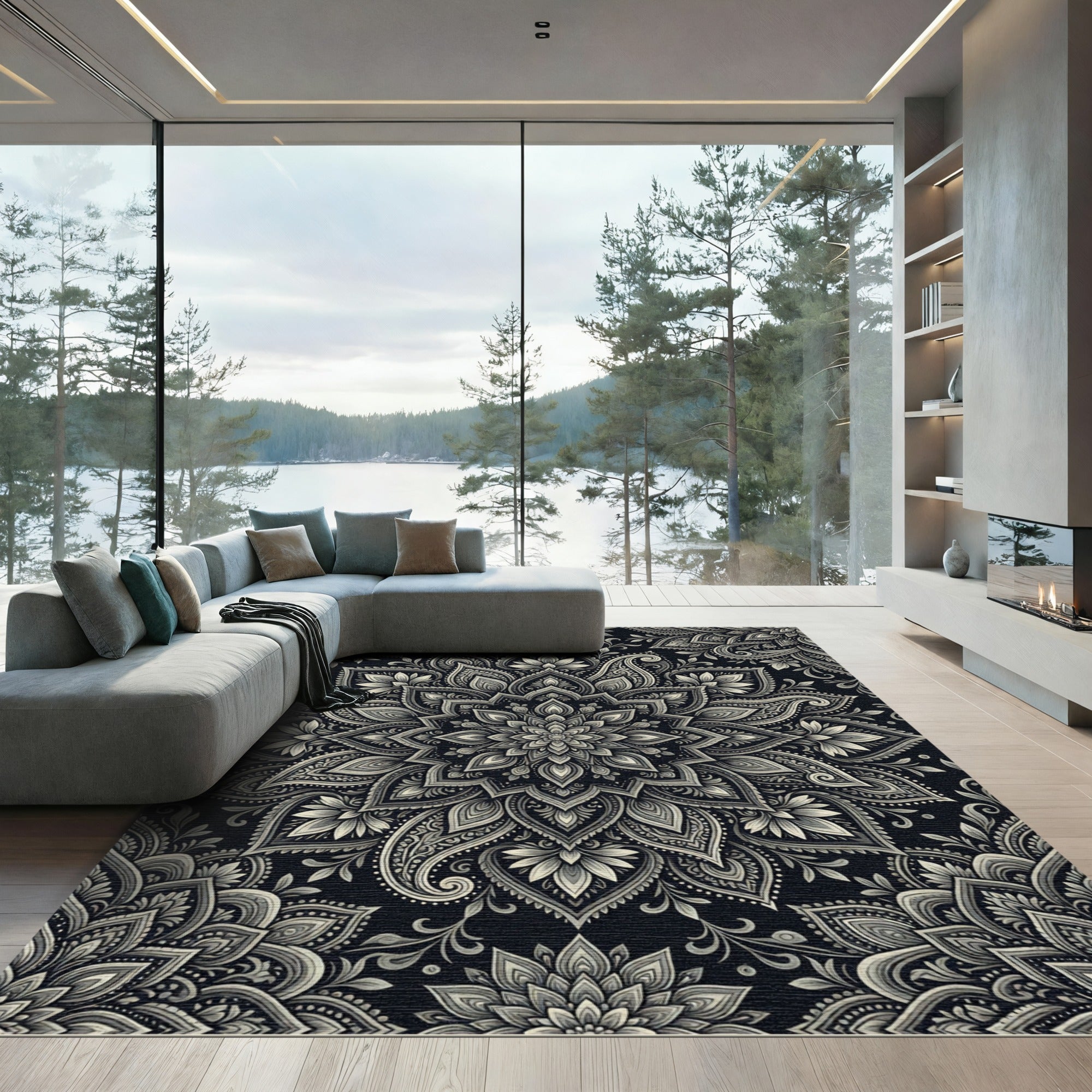 Monochrome Mandala Paisley Floral Medallion Rug