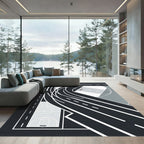 Modern Black and White Athletic Court Abstract Rug