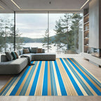 Vibrant Blue and Tan Pinstriped Accent Rug