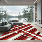 Crimson Red Diagonal Stripe Overlay Rug
