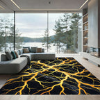 Golden Veins Black Marble Branch Rug