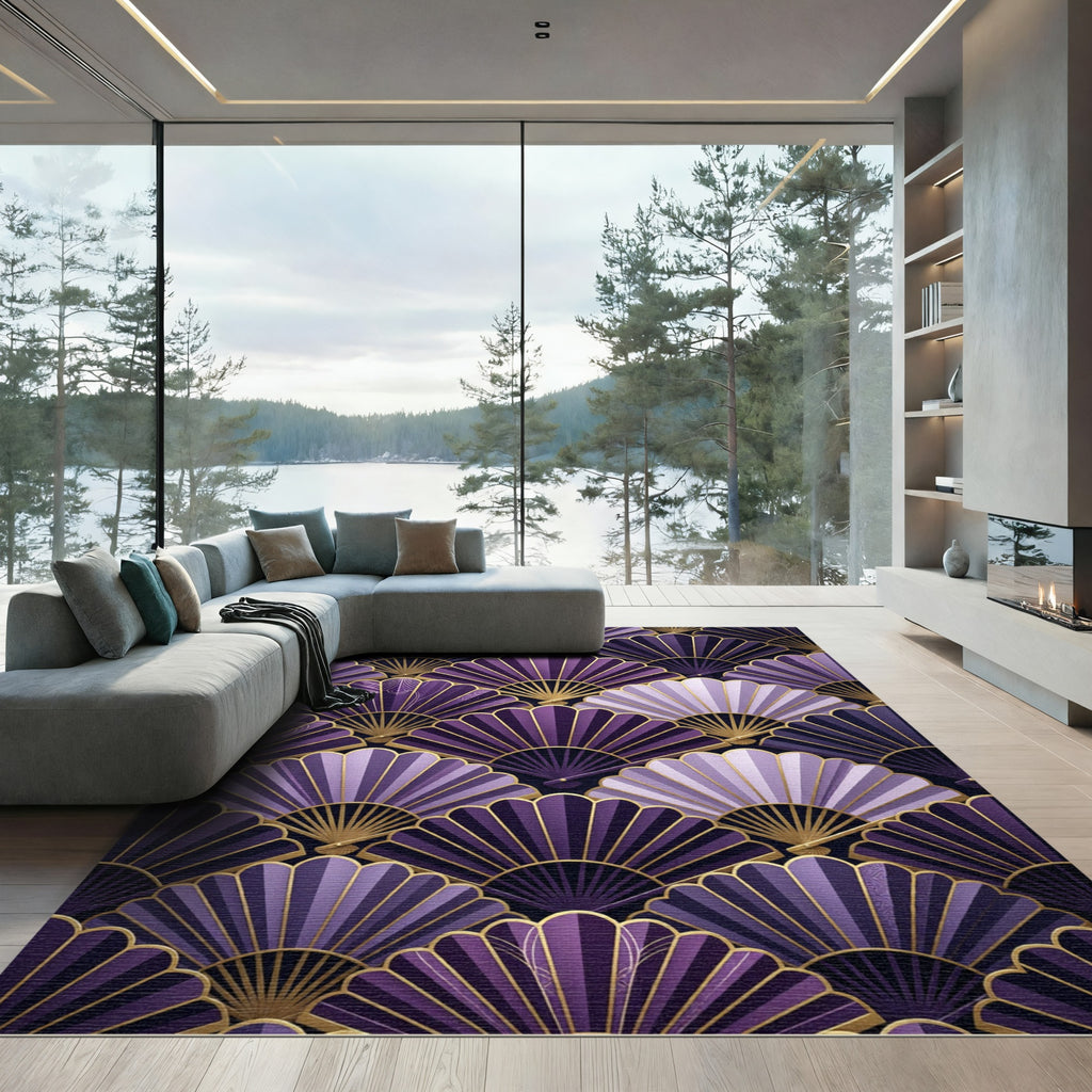 Art Deco Purple Fan Plume Rug