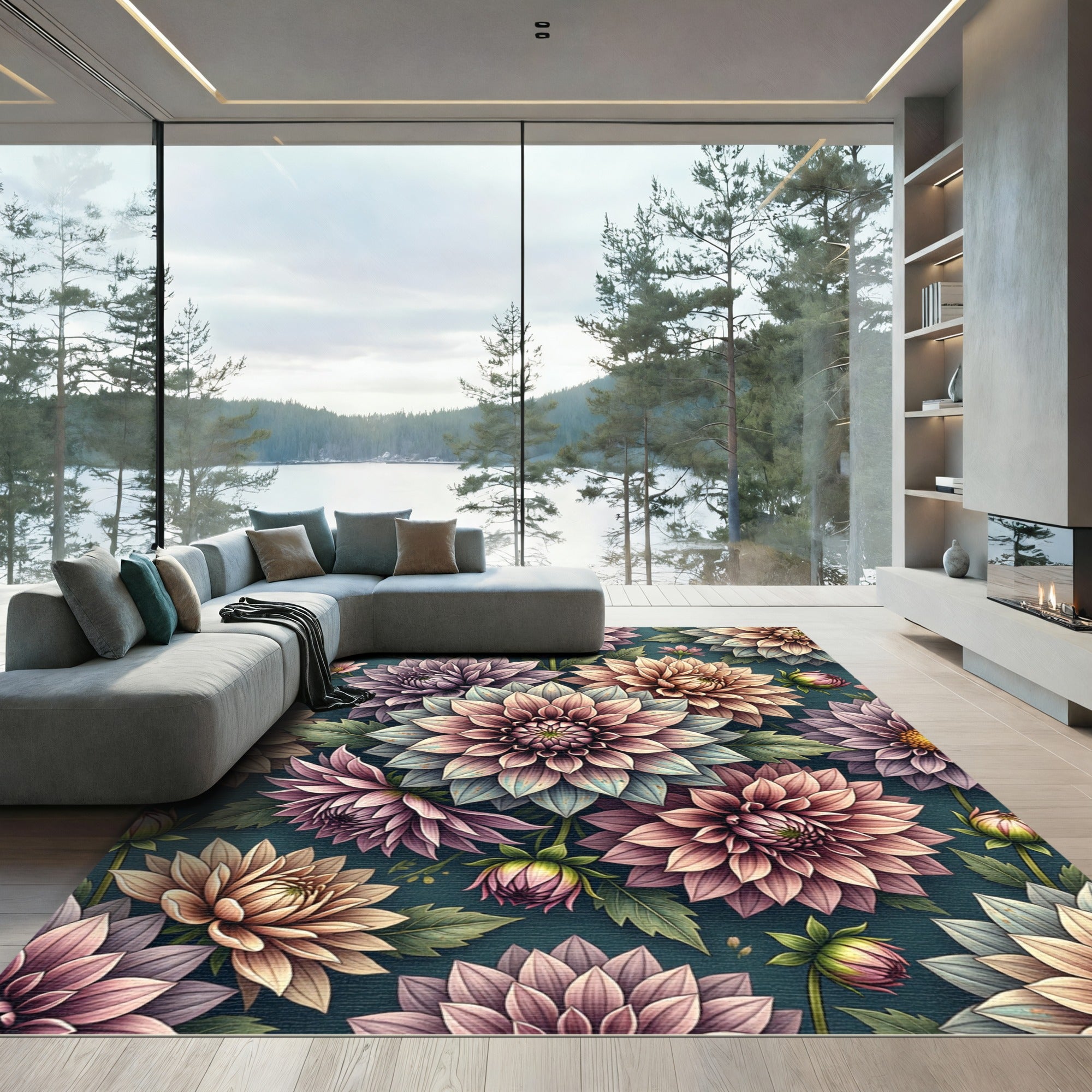 Romantic Dahlia Blossom Watercolor Botanical Art Rug