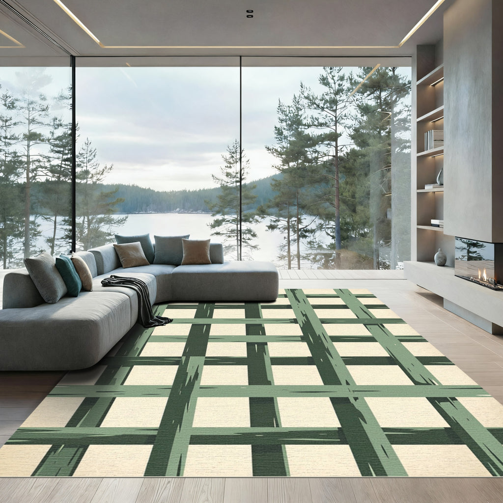 Green Lattice Window Pane Rug