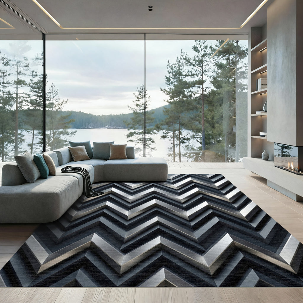 Modern Sharp Gray Chevron Geometric Rug