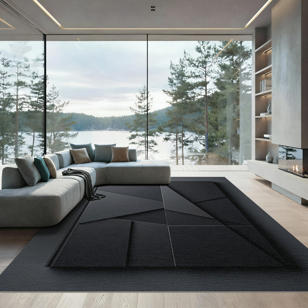 Monochromatic Black Geometric Overlay Rug