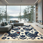 Navy Folk Art Songbird Star Field Rug