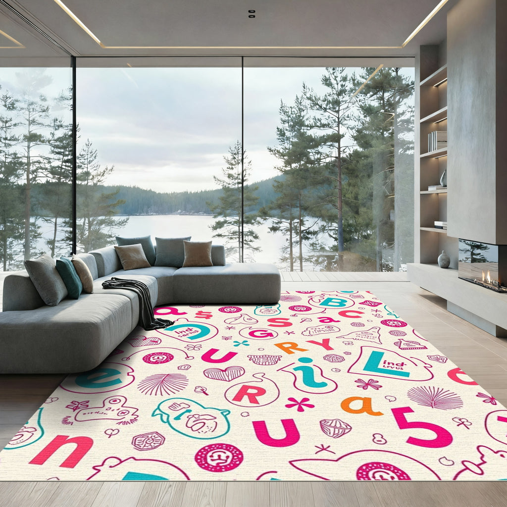 Vibrant Alphabet Playful Collage Rug