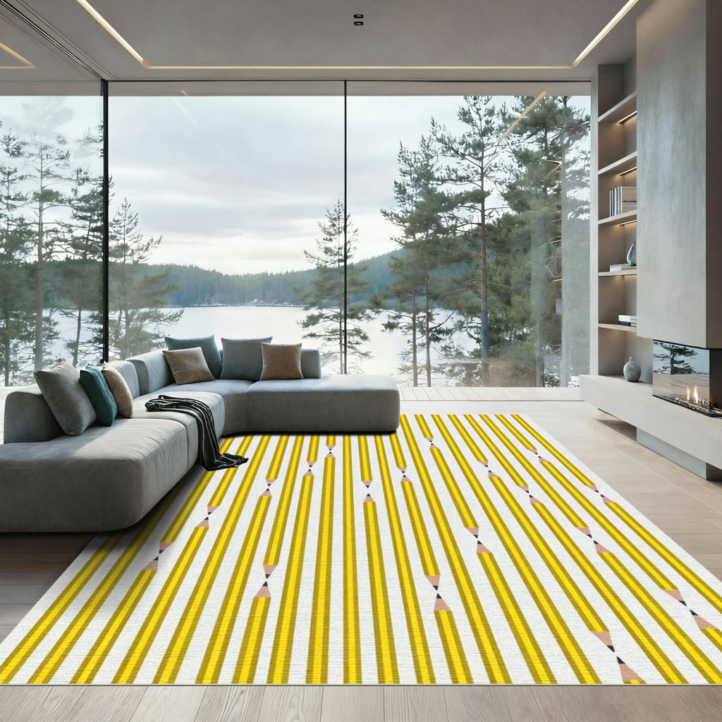 Minimalist Yellow Pencils Geometric Linear Rug
