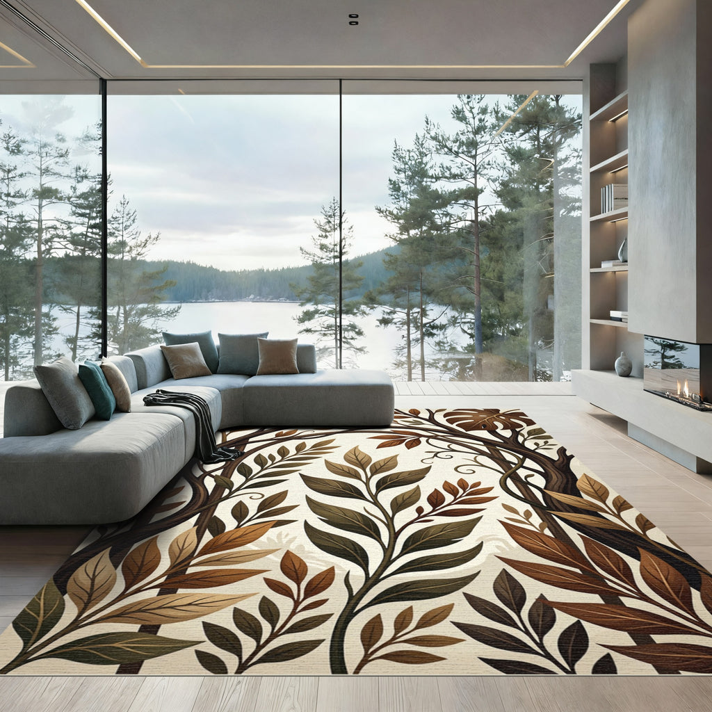 Earthy Brown Botanical Arch Foliage Rug