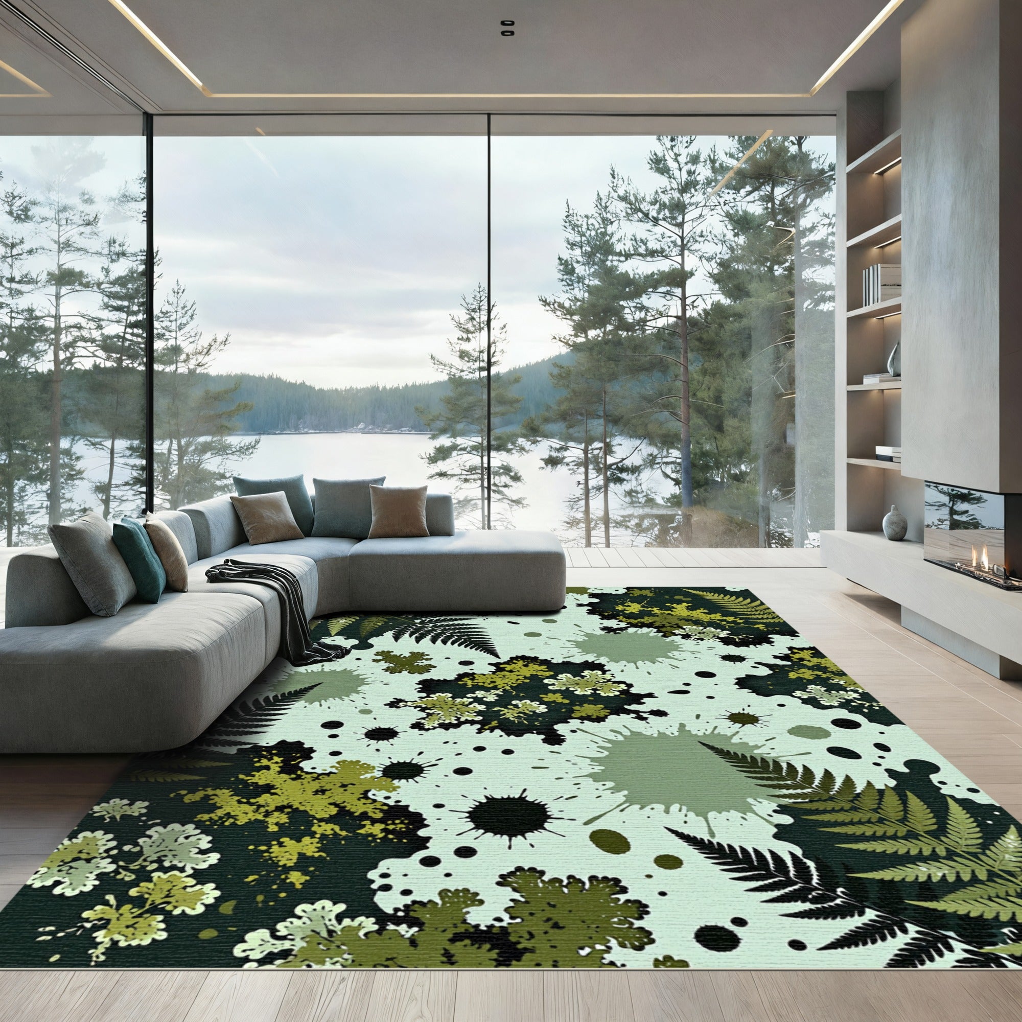 Earthy Fern Splash Abstract Rug