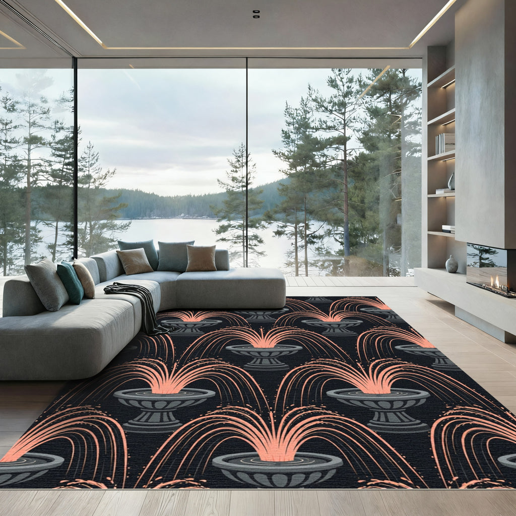 Elegant Peach Fountain Cascade Art Rug