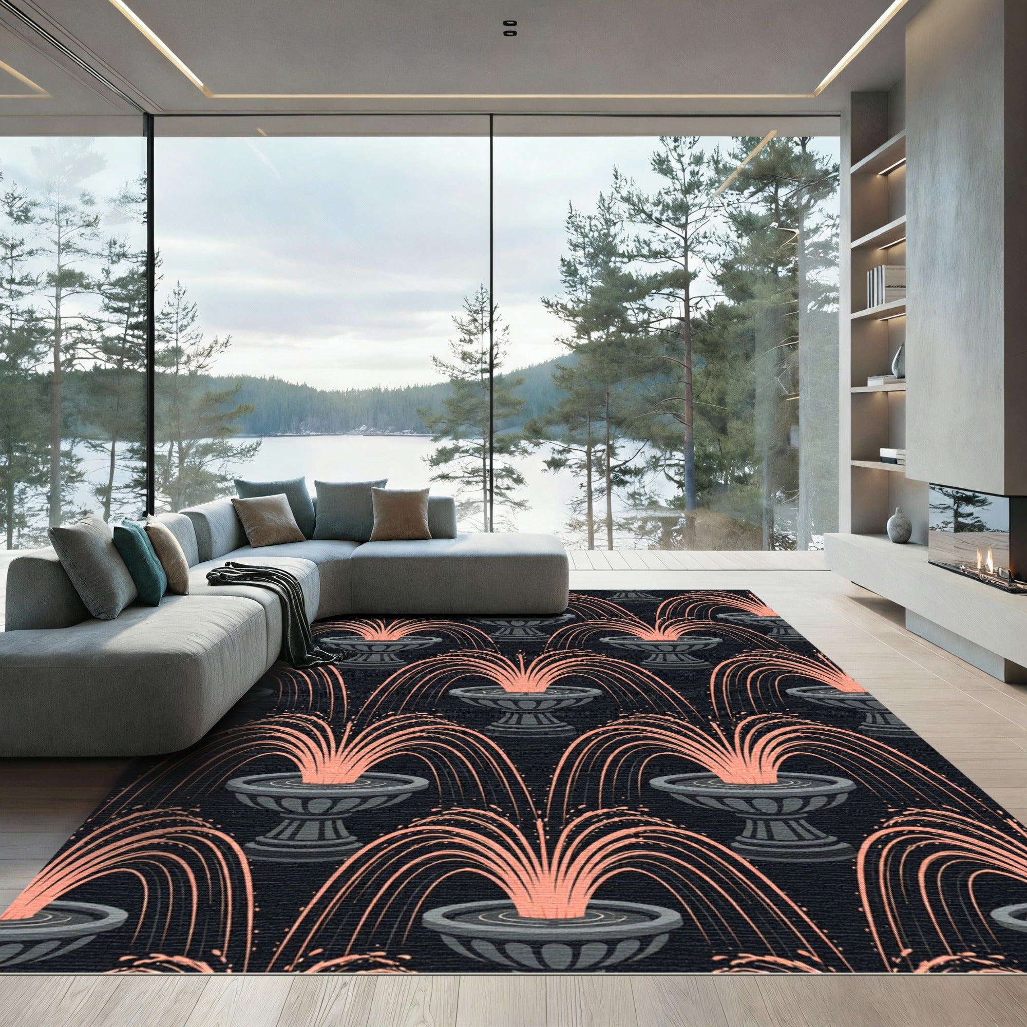 Elegant Peach Fountain Cascade Art Rug