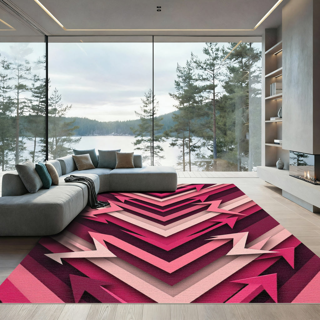 Geometric Layered Magenta Pink Arrows Rug