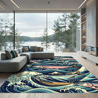Japanese Wave Indigo Salmon Art Rug